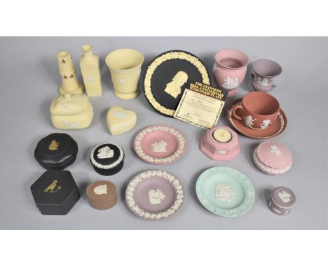 A Collection of Various Coloured Wedgwood Jasperware to Comprise Dishes, Lidded Boxes, Cup and Saucers, Basalt Egyptian Reviv