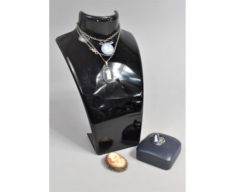 A Collection of Silver Mounted Wedgwood Jasperware Jewellery to Comprise Pendant Necklace, Pendent Bracelet and a Ring Togeth