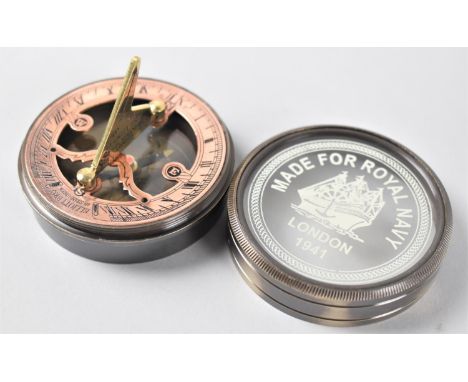 A Reproduction Circular Combination Sundial and Compass As was made For Royal Navy 1941, 6.75cms Diameter 