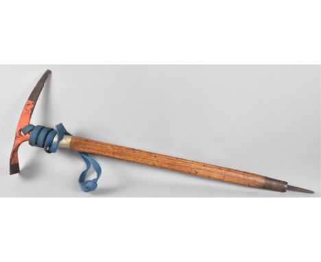 A Vintage Wooden Shafted Climber's or Walker's Ice Axe, 75cm Long 