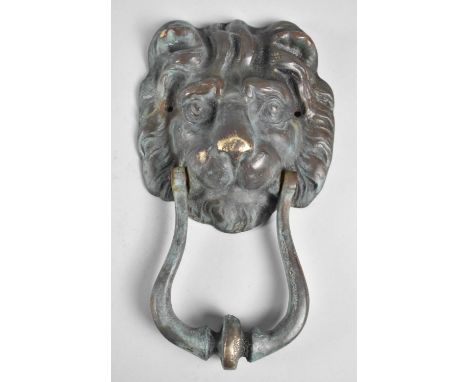 An Early 20th Century Green patinated Lion mask Door Knocker, 20cm High 