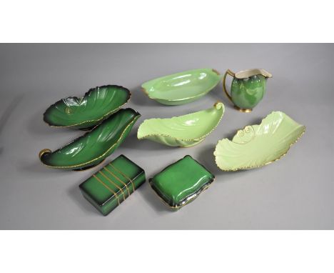 A Collection of Various Carlton Ware Art Deco and Later 'Verte Royale' to include Sauce Boats, Dishes, Lidded Boxes Etc (Cond