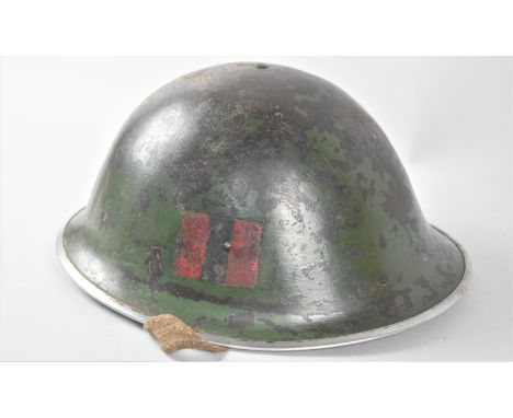 A WWII Period Mark III Turtle Pattern British Army Helmet with Painted Divisional Sign, Original Liner and Webbing Chin Strap
