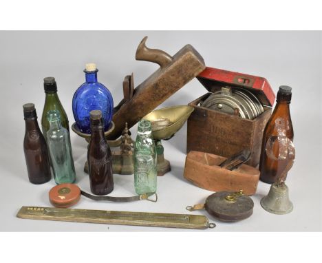 A Collection of Various Sundries to include Marble Stop Bottles, Scales and Weights, Pigeon Clock Etc 