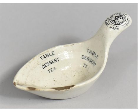 A Victorian Glazed Stoneware Measuring Caddy Spoon, The Oval Bowl Inscribed Table, Dessert, Tea, Chips to Rim, 9.5cms Long 