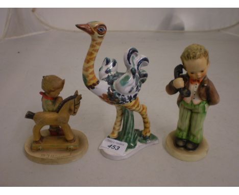 3 GOEBEL PIECES INC. EARLY HUMMEL PIECE AND OSTRICH FIGURE 