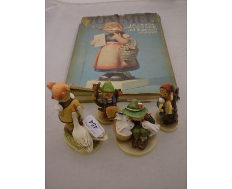4 GOEBEL FIGURES AND BOOK ON HUMMEL 