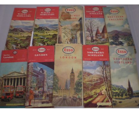 10 VINTAGE ESSO MAPS OF VARIOUS PARTS OF BRITIAN 