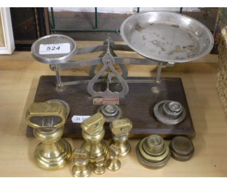 VINTAGE JOHNSONS SCALES AND A QTY OF WEIGHTS 