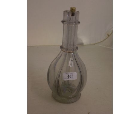 4 SEGMENT GLASS DECANTER, MISSING THREE STOPPERS