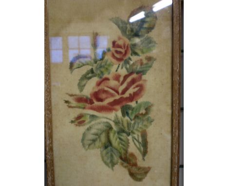 VINTAGE HAND PAINTED ROSE ON CLOTH PICTURE