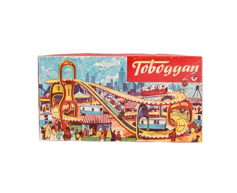   TECHNOFIX "Toboggan 290", Achterbahn, 1960er Jahre,  Blech-Achterbahn mit zwei Fahrzeugen und 2 Schlüssel, unmontiert, Orig