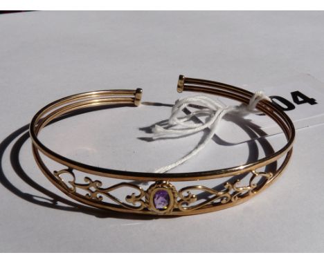 9ct Gold Ladies Amethyst Set Bangle 5g total weight