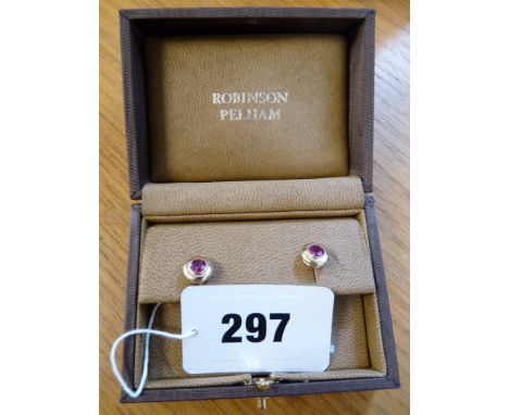 Pair of 18ct Gold Robinson Pelham Ruby Rub-Over earrings