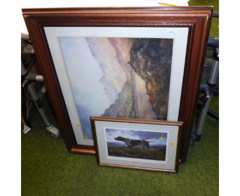 After Peter Graham. Highland Rovers, print, 49cm x 72cm, together with John Trickett, A Pointer of the Moors, signed limited 