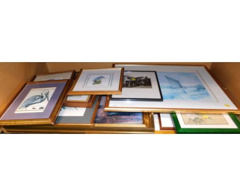 Various pictures, prints, etc., to include Alison Evans, study of a kingfisher, watercolour, signed and dated 1992, 12.5cm x 