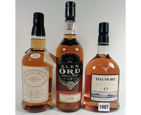 3 bottles of Highland Single Malt Whisky, 1x Glen Ord Northern Highland 12yr old Scotch 40% 70cl, 1x Glenfoyle 12yr old Scotc