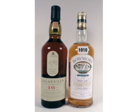 2 bottles of Islay Single Malt Whisky, 1x Bowmore Legend Scotch 40% 70cl with older style label & 1x Lagavulin 16yr old Scotc