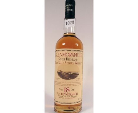 A bottle of Glenmorangie 18yr old Single Highland Rare Malt Scotch Whisky in old presentation bottle 70cl 43% 