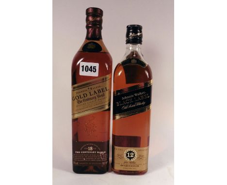 2 bottles of Johnnie Walker Scotch Whisky, 1x Gold Label The Centenary Blend Mature 18yr old 70cl 40% & 1x Black Label 12yr o
