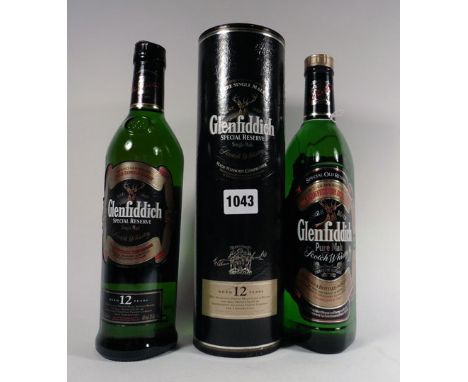 2 bottles of Glenfiddich Special Reserve Pure Single Malt Scotch Whisky, 1x 12yr old with carton & 1x old style label, both 7