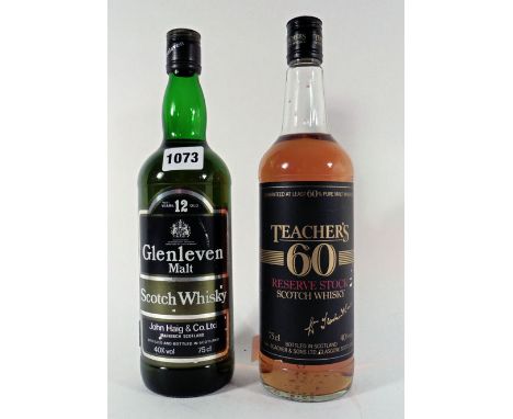 2 bottles, 1x Teacher's 60 Reserve Stock Scotch Whisky 40% 75cl  & 1x Glenleven 12 years old Malt Scotch Whisky by John Haig 