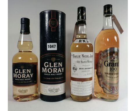 3 various bottles of Whisky, 1x William Grant's Superior Strength Scotch 1 litre 100 US Proof 50%, 1x The Bailie Nicol Jarvie