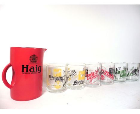 Haig Carltonware water jug and set of 6 glass embossed Haig Whisky tumblers