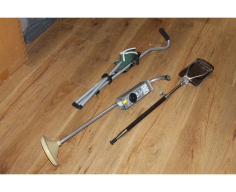 A Sol Invictus " The Probe" metal detector ( needs repair), a shooting stick and a camping stool 