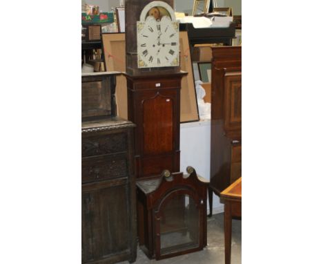 A 19th century oak cased 8 day longcase clock with painted dial, pendulum and two weights, measuring 222 cm tall