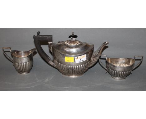 A Victorian silver harlequin bachelor's tea service of matching gadrooned design, the tea pot hallmarked for Sheffield (date 