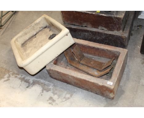 A vintage ceramic sink basin and sold together with a rectangular trough