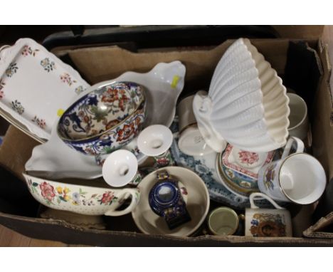 A box of mixed ceramics, to include commemorative ware, Japanese ironstone bowl, and Sylvac planter