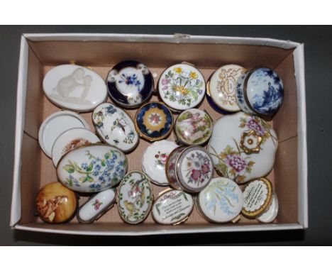2 enameled circular boxes, a Royal Worcester bone china millennium circular box and a quantity of porcelain and pottery trink