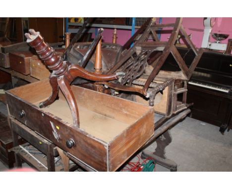 A small group of mixed furniture for spares or repair to include 19th century chair with bobbin turned supports, late 19th ce