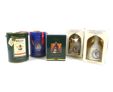 A group of commemorative Bell's Whisky decanters, comprising a Christmas 1991 decanter, 70cl, 40% vol, a Christmas 1992 decan