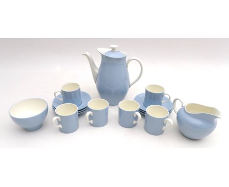 A vintage Wedgwood china coffee service, decorated in the 'Summer Sky' pattern, comprising coffee pot, 18cm high, milk jug, s