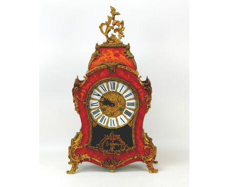A Louis XIV style continental mantel clock by Franz Hermle & Sons, with Roman numeral dial, satinwood inlays, gilt mounts, st