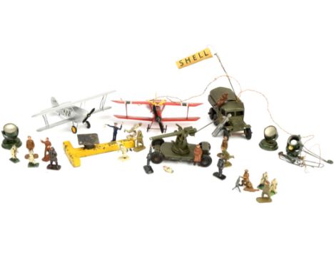 Skybirds selection including WW1 Biplanes (1 British, 1 German), 6 wheel Scammell lorry towing wheeled AA gun on chassis, sea