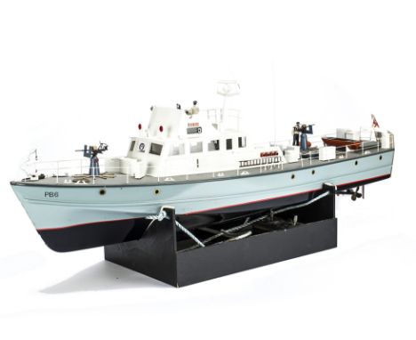 A well made Naval Patrol Boat PB6,  constructed in fibreglass/plastic with many fittings, named 'New Dawn',  dark/light blue 