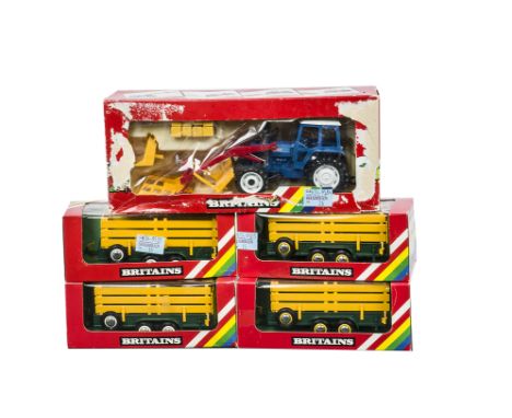 1980s Britains 9555 Animal Trailer, nineteen examples with 9584 Ford Tractor, in original boxes, E, boxes P-VG (20) 