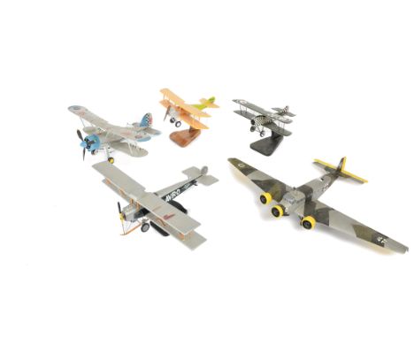 A small collection of model Aircraft, including a Junkers Ju52 (props missing), Sopwith Pup, Stearman and others, mainly wood