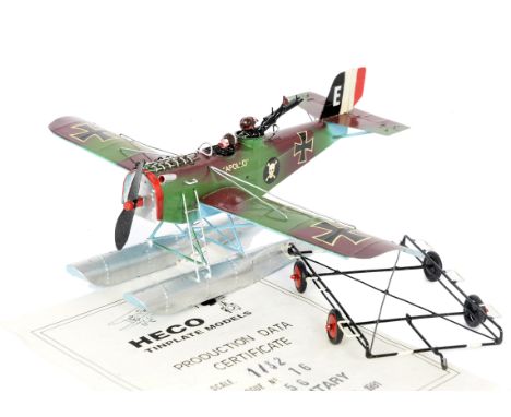 An uncommon tinplate model of a German Heco float plane Apollo, 1/32 scale, in original box with certificate, VG, box G 