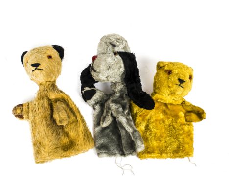 Chad Valley or similar Sooty and Sweep Hand Puppets, including two Sootys and one Sweep, F (3) 