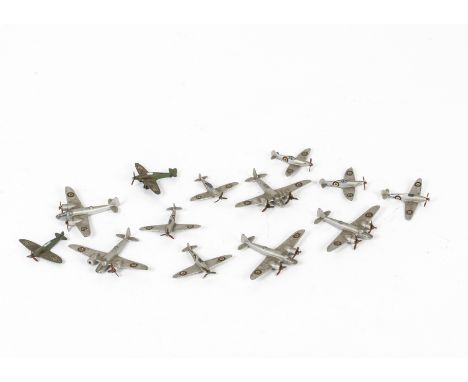 Dinky Toy Military Aircraft, 62b Medium Bomber (5), 62a Spitfire (6), 62e Supermarine Spitfire, 62h Hawker Hurricane, F-G, so