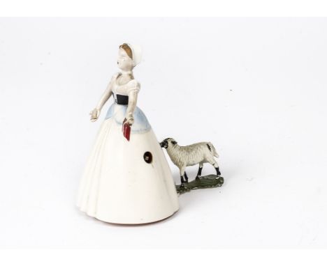 A Brimtoy clockwork Mary and Lamb, Mary in plastic with hook for lamb, Lamb possibly made by Britains with hole in base to li