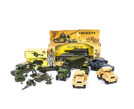 Dinky &amp; Other Military Diecast, including Dinky Toys 688 Field Artillery Tractor, 686 25 Pounder Field Gun, both late pla