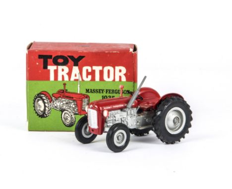 A Milton Toys (India) Massey-Ferguson 1035 Tractor, red bonnet and mudguards, silver chassis and hubs, plastic exhaust, in or