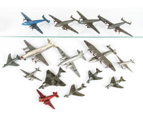 Dinky Toy Aircraft, including 62m Light Transport, red, 'G-ATMH', 62r Four Engined Liner, blue, 'G-ATPV', 60g Light Racer (2)
