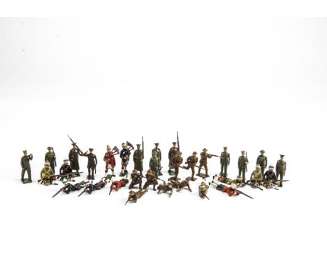 Superb repainted and / or converted Britains and Hilco military figures consisting of Britains steel helmeted infantry at sho